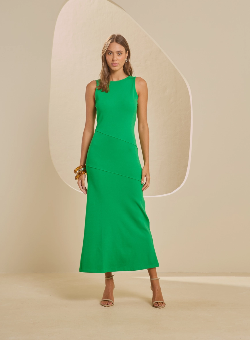 Vestido Maxi Midi Canelado Verde 3