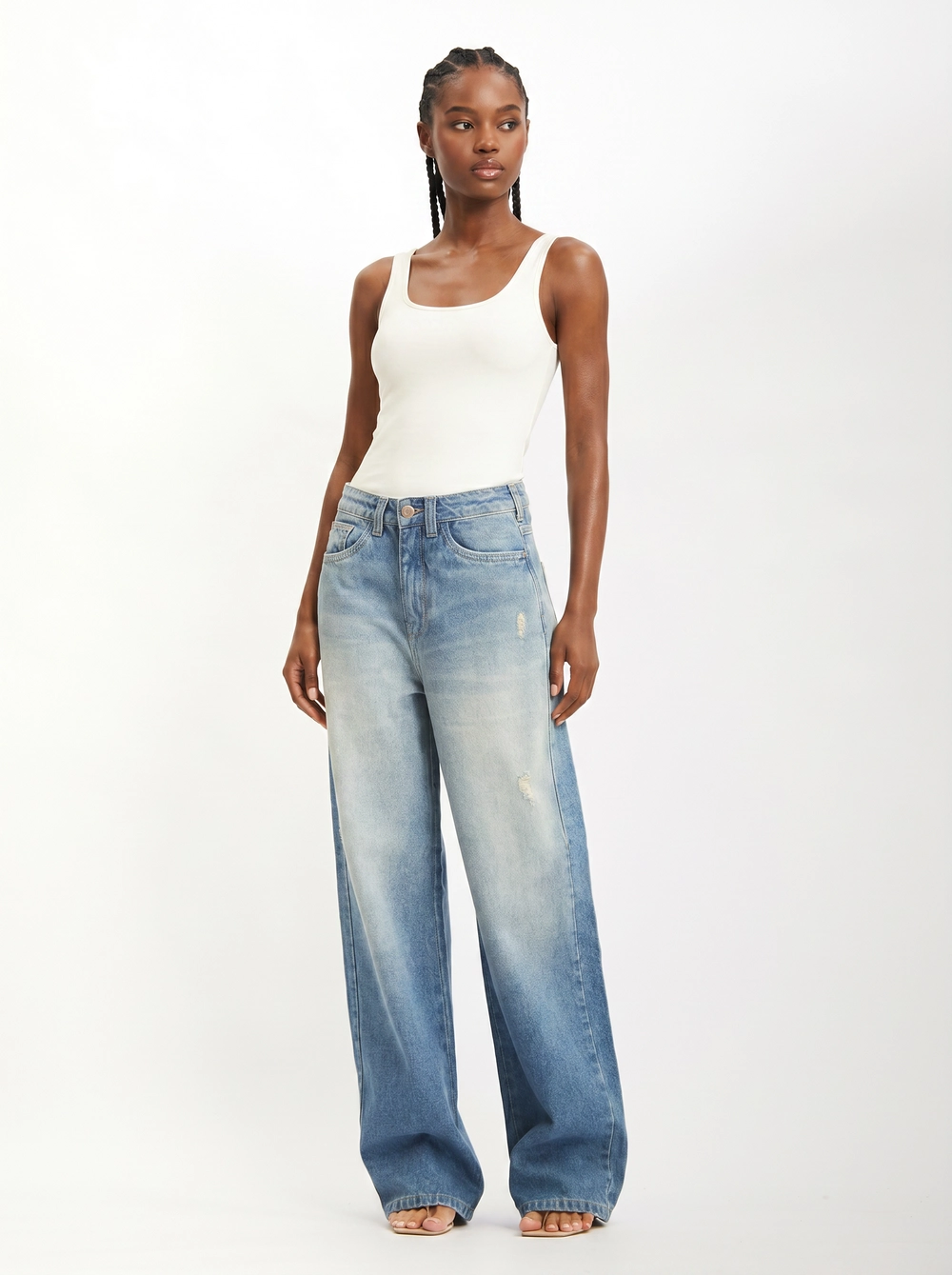 Calça Jeans Feminina Baggy Com Bolsos Índigo 3