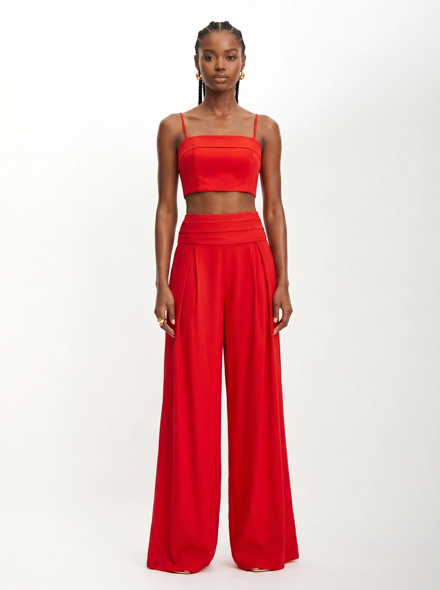 Calça Feminina Pantalona Franzida Vermelho 3