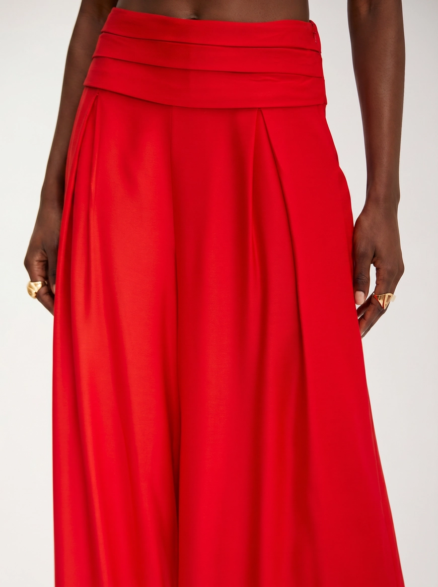 Calça Feminina Pantalona Franzida Vermelho 4