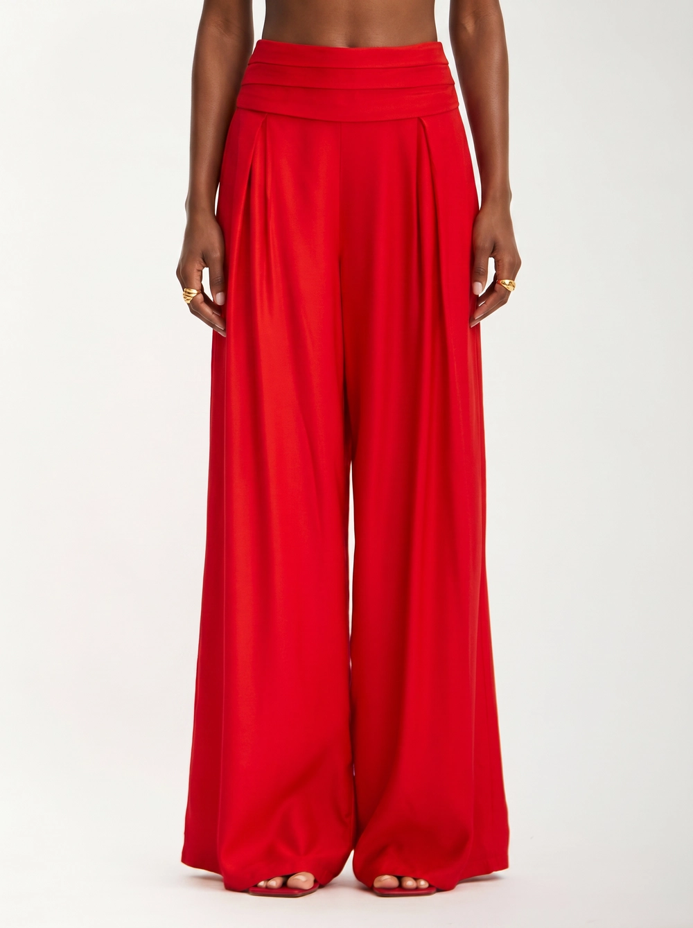 Calça Feminina Pantalona Franzida Vermelho 1