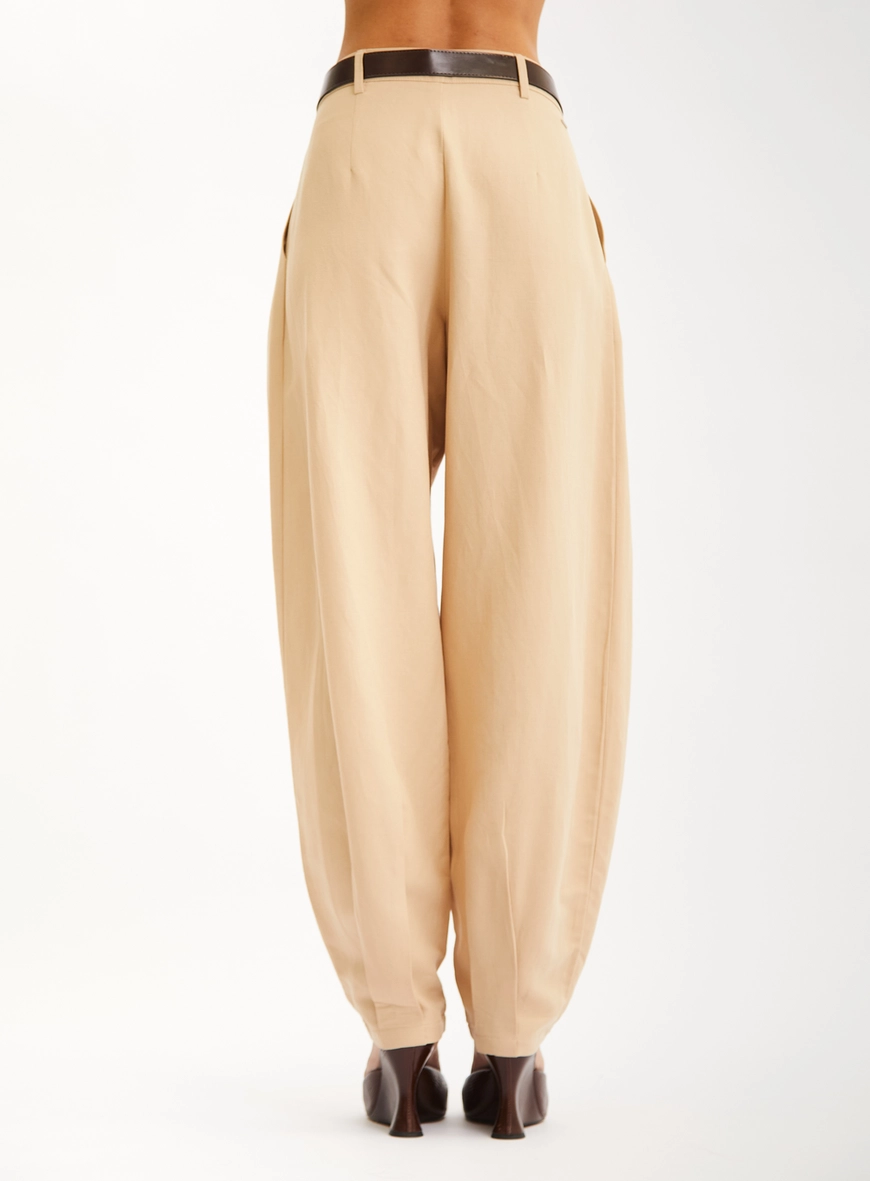 Calça Feminina Ballon Com Cinto Bege 2