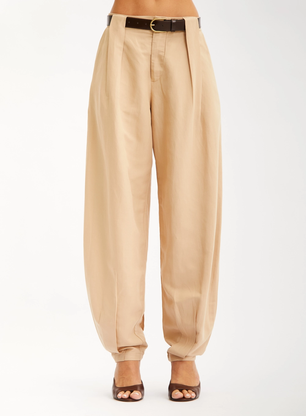 Calça Feminina Ballon Com Cinto Bege 1