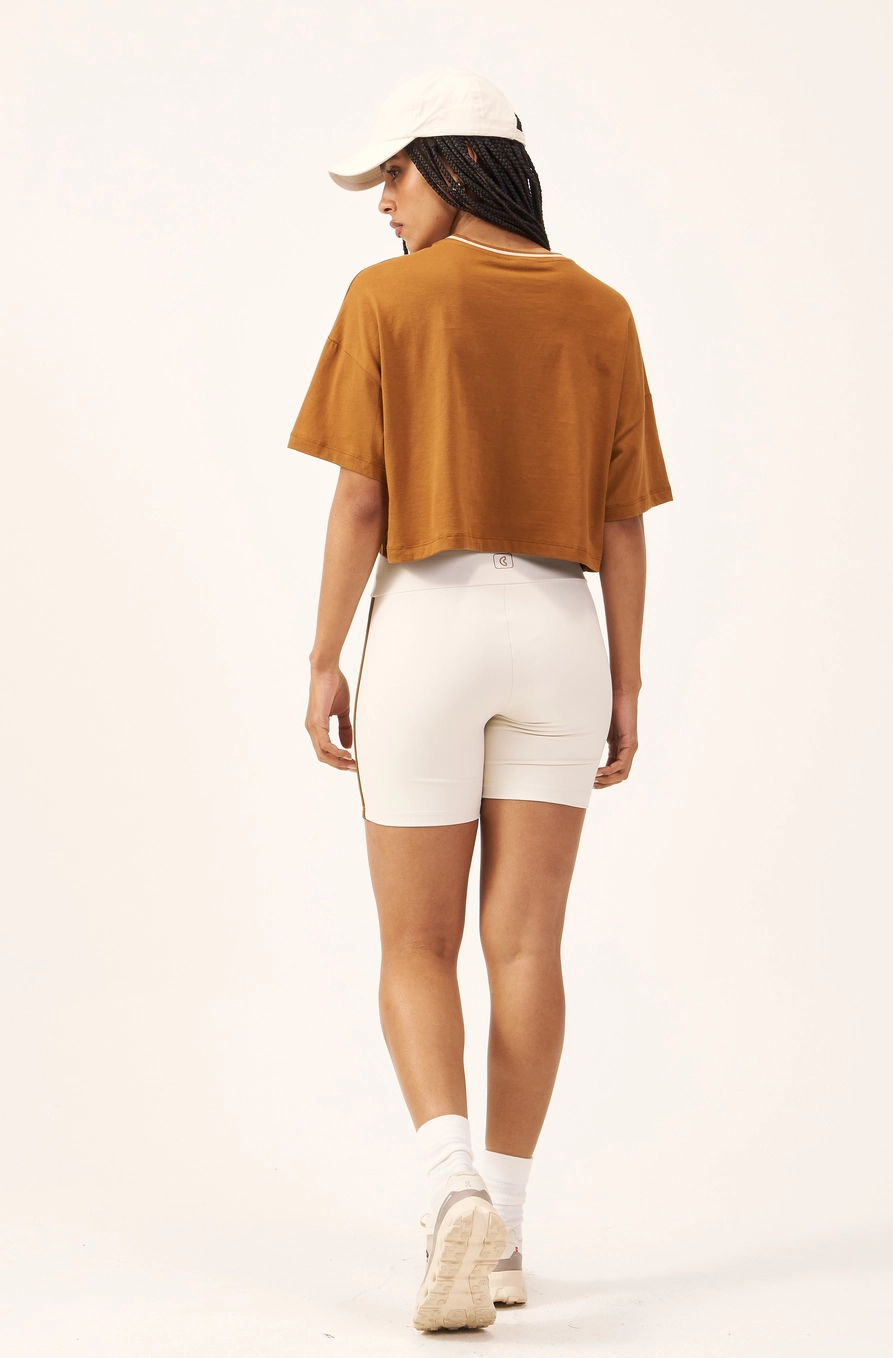 Camiseta Oversized Estampada Com Contraste Marrom