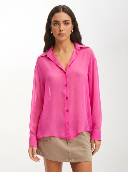 Camisa Feminina Oversized Manga Longa Fluida