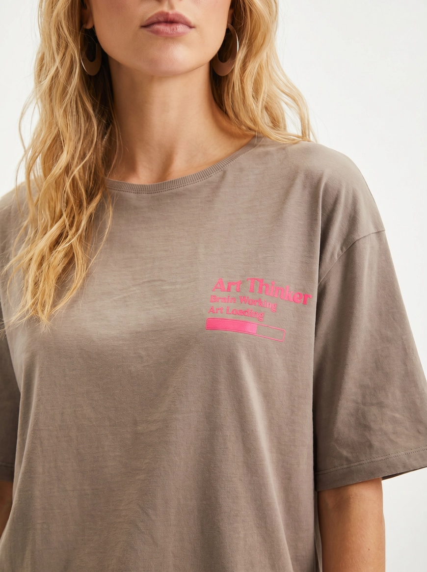 Camiseta  Feminina Loose Ampla Manga Curta Marrom 4