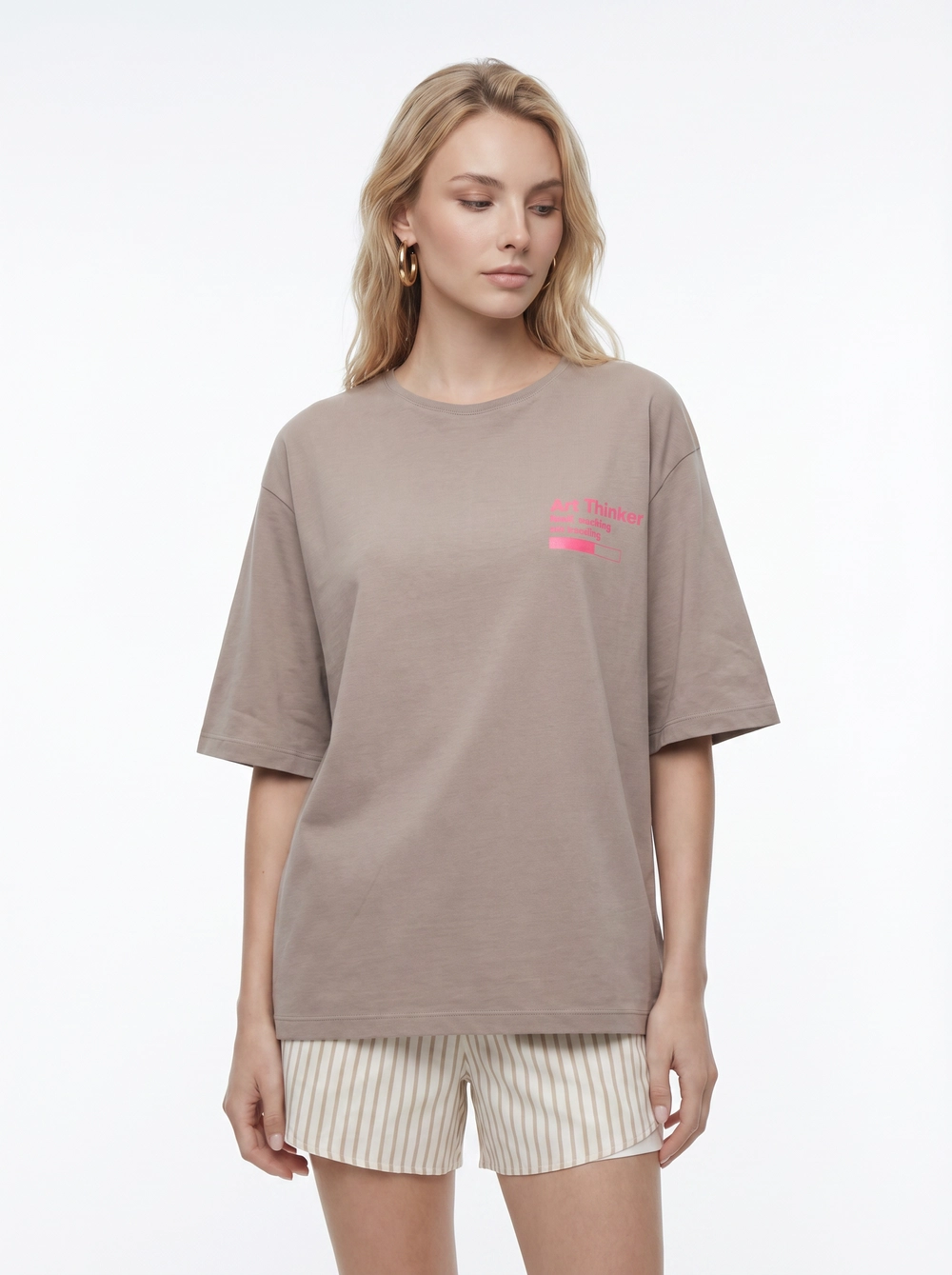 Camiseta  Feminina Loose Ampla Manga Curta Marrom 1