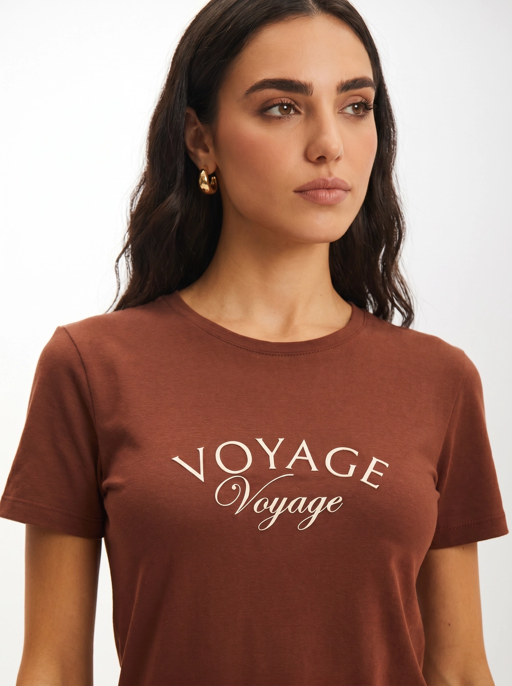 Camiseta Feminina Small Slim Estampada Marrom 4