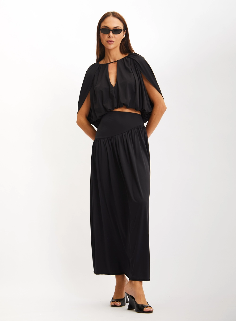 Blusa Feminina Balonê Franzida Com Decote V Preto 5