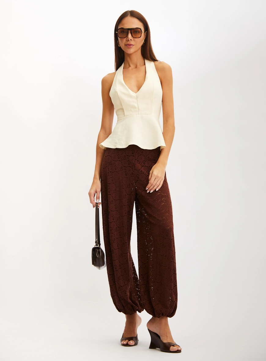 Blusa Feminina Costas Abertas Com Decote Frontal Bege 5