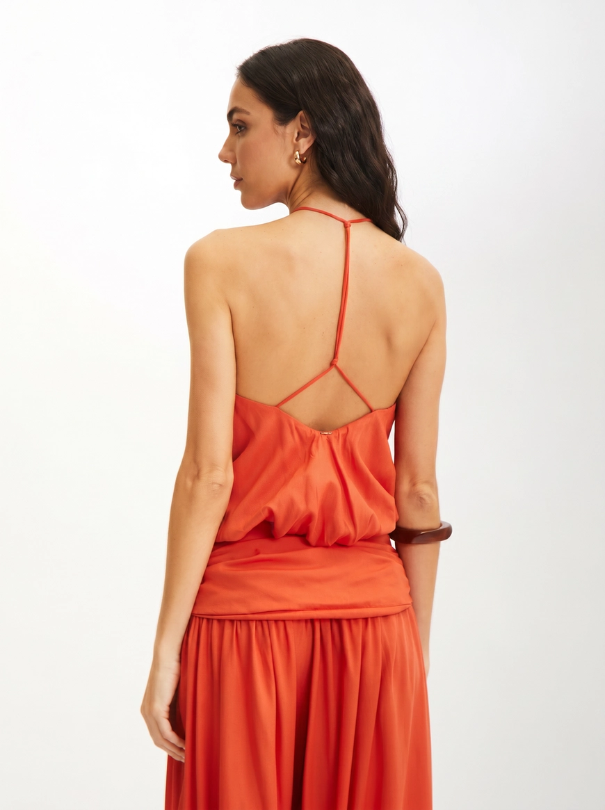 Blusa Feminina Franzida Costas Abertas Vermelho 2