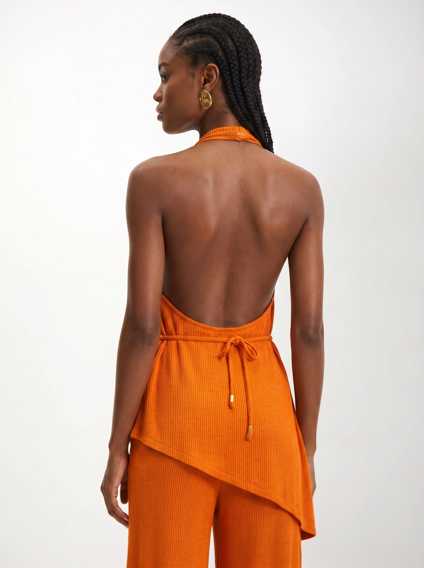 Blusa Feminina Assimétrica Com Costas Abertas Laranja 2