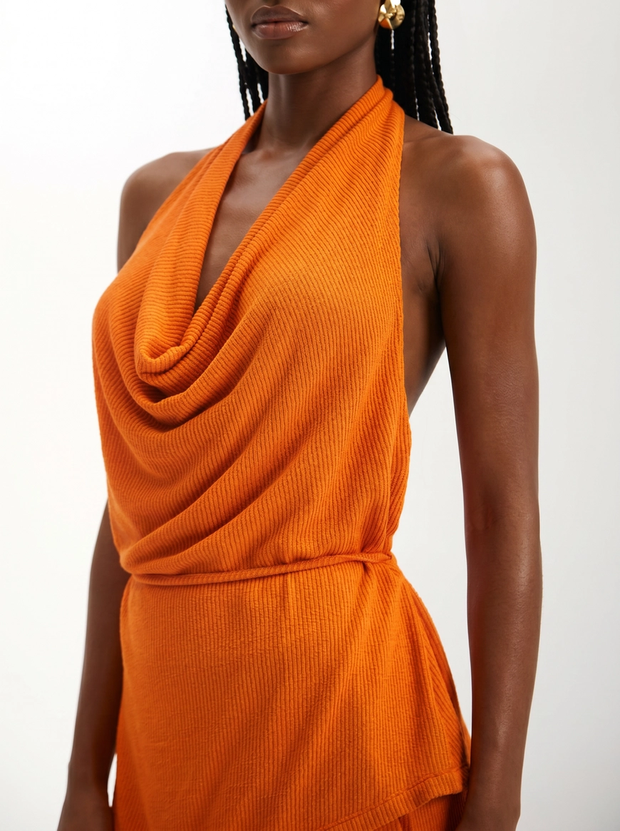 Blusa Feminina Assimétrica Com Costas Abertas Laranja 4
