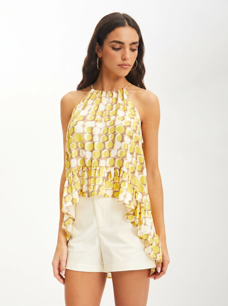 Blusa Feminina Ampla Estampada Com Babados Estampados 1
