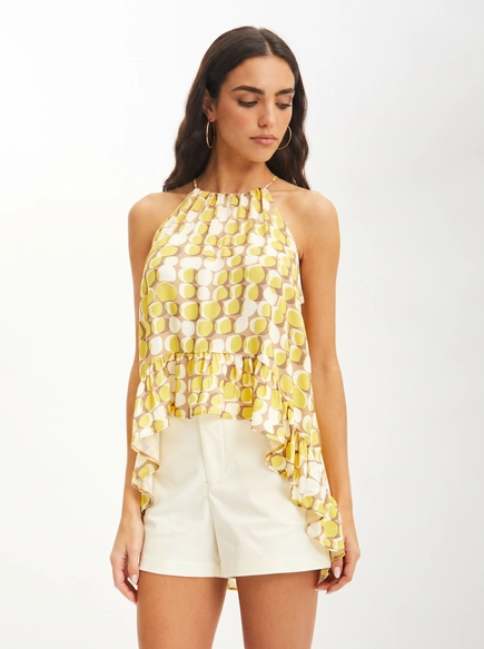 Blusa Feminina Ampla Estampada Com Babados
