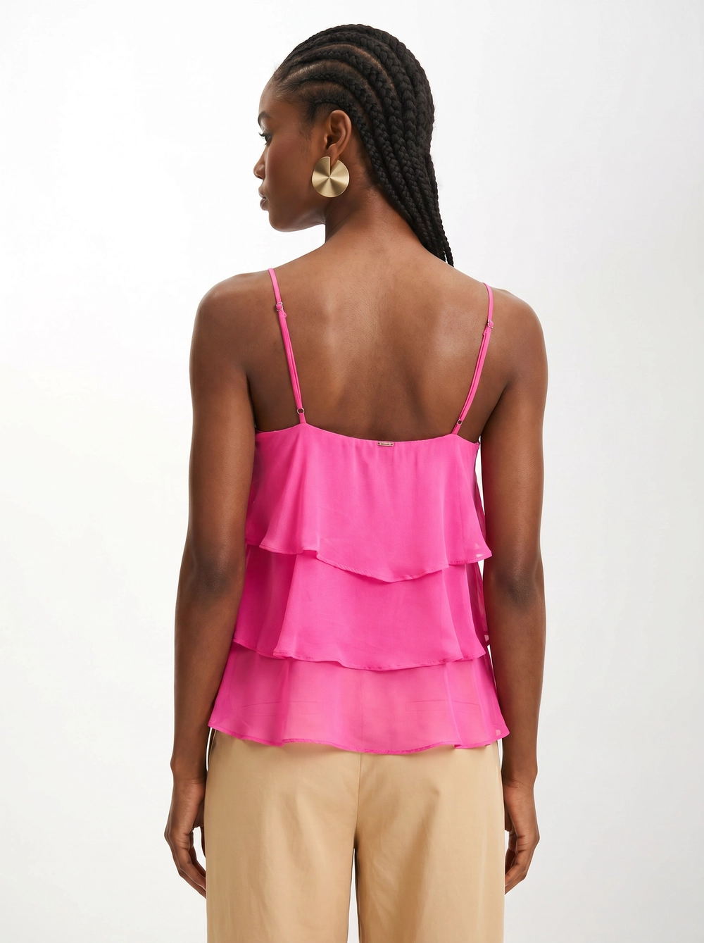 Blusa Feminina Ampla Alças Finas Com Babados Rosa 2