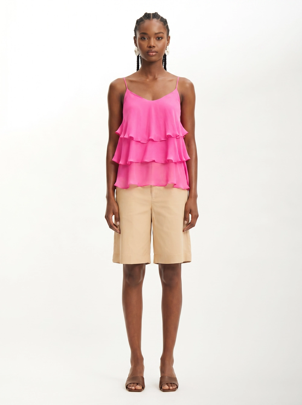 Blusa Feminina Ampla Alças Finas Com Babados Rosa 3