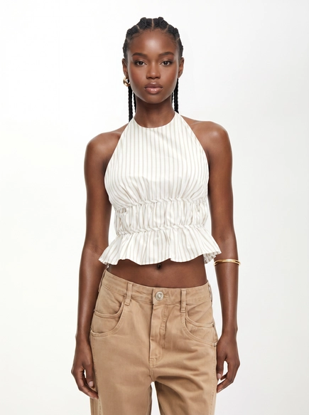 Blusa Frente Única Listrada Com Lastex