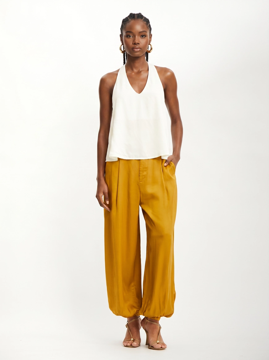 Blusa Frente Única Godê Com Decote V E Amarração Off Shell 3