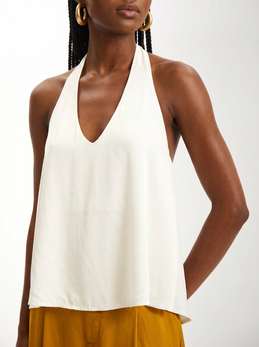 Blusa Frente Única Godê Com Decote V E Amarração Off Shell 4