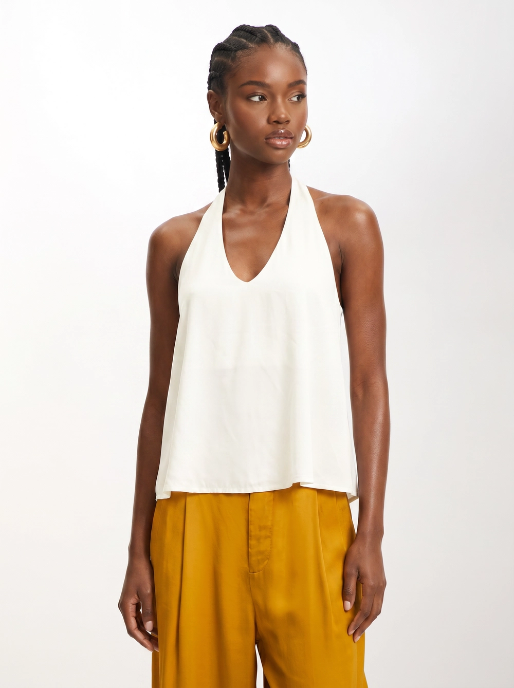 Blusa Frente Única Godê Com Decote V E Amarração Off Shell 1