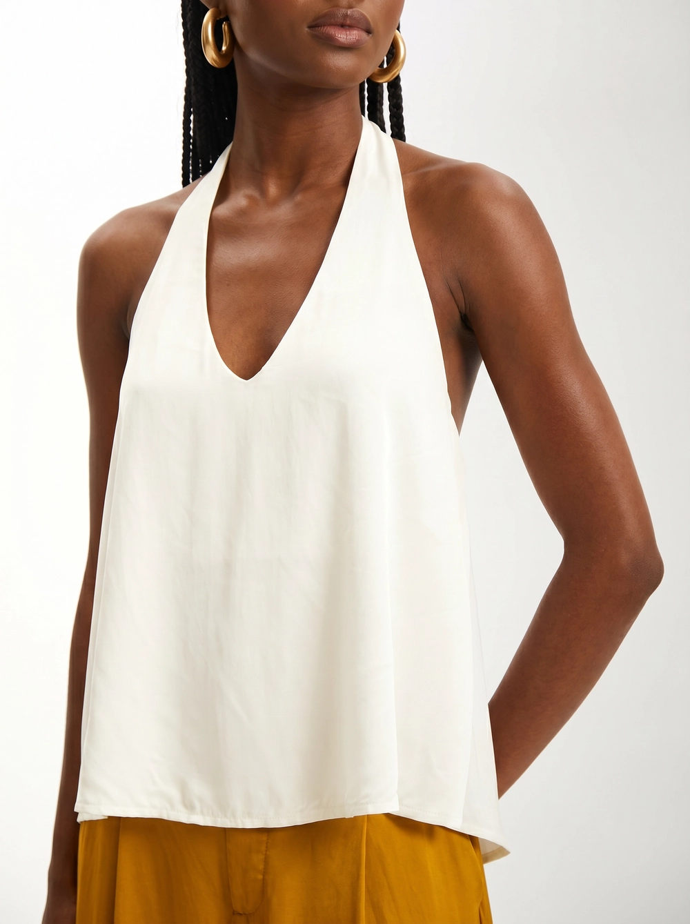 Blusa Frente Única Godê Com Decote V E Amarração Off Shell 4