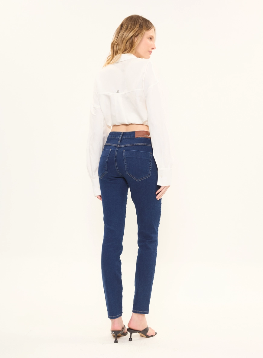 Calça Jeans Feminina Skinny Média Lavagem Escura Índigo 2