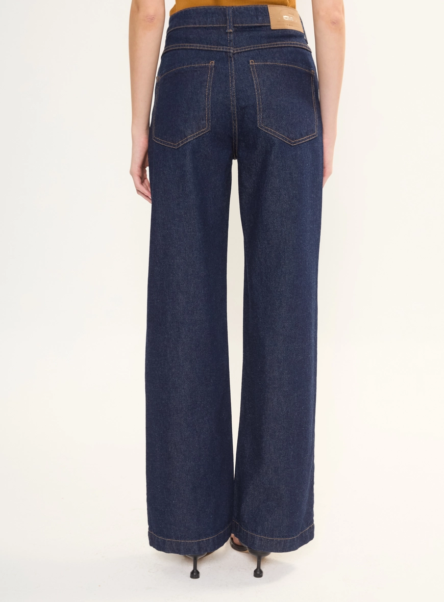 Calça Jeans Feminina Wide Leg Cintura Alta Índigo 4