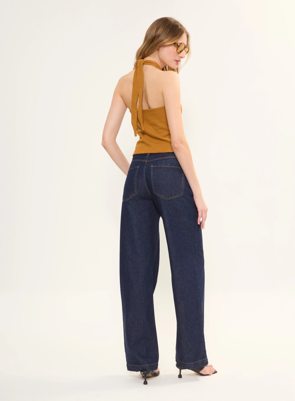 Calça Jeans Feminina Wide Leg Cintura Alta Índigo 2