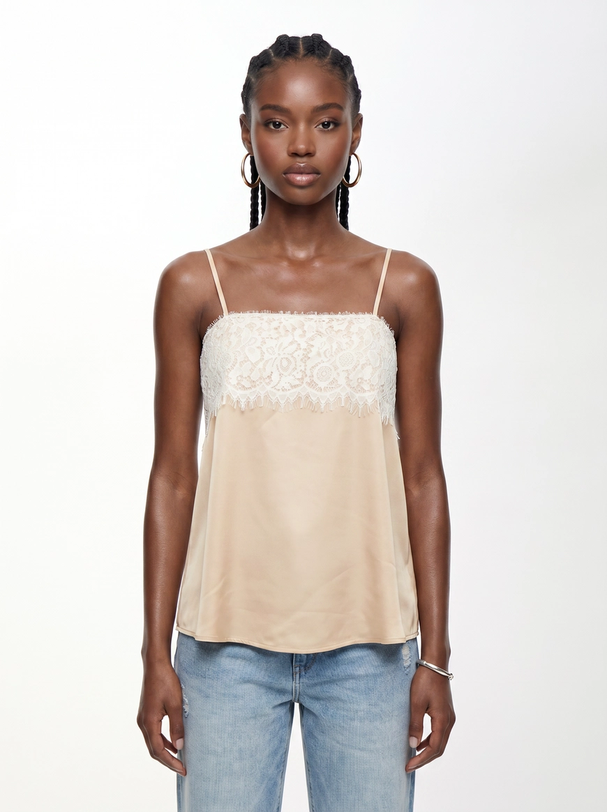 Blusa Mullet Peplum Com Decote Reto Com Renda Bege 1