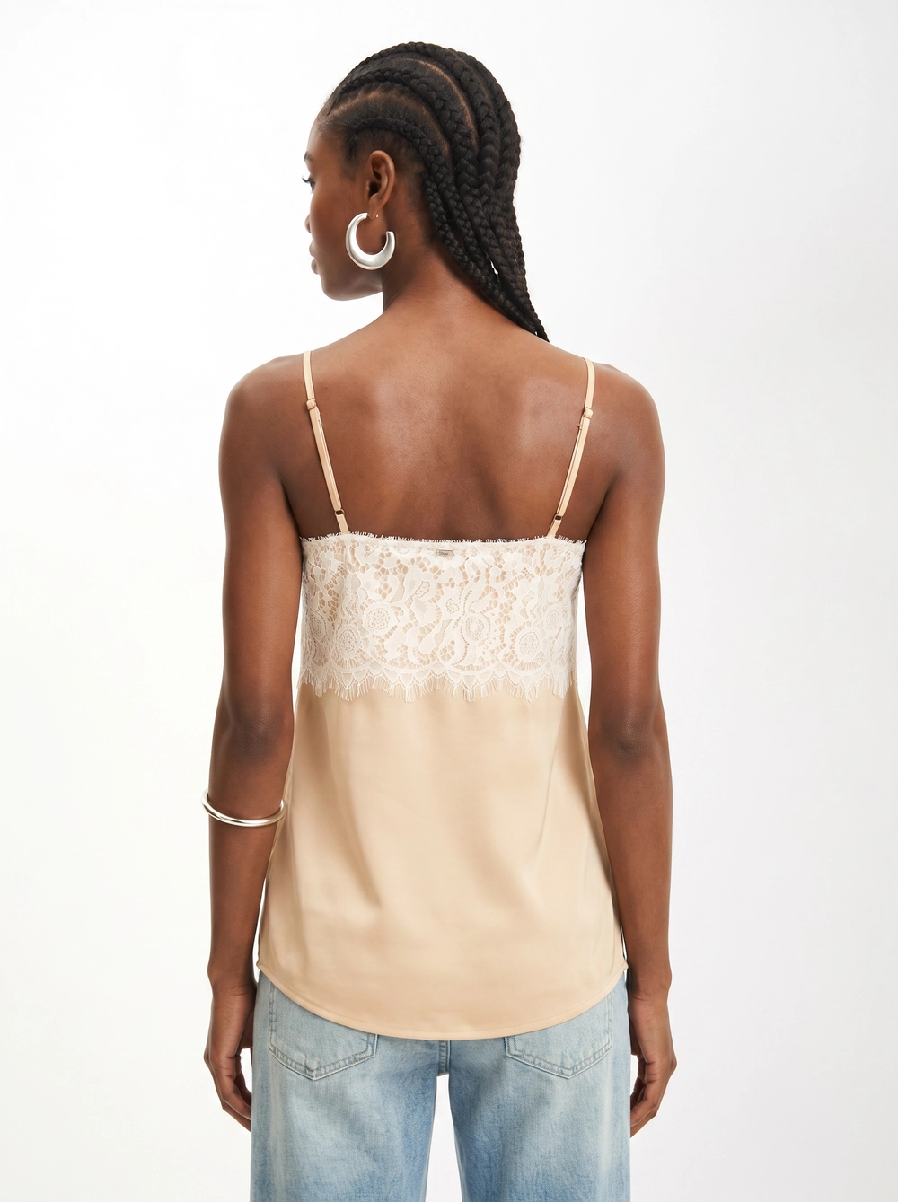 Blusa Mullet Peplum Com Decote Reto Com Renda Bege 2