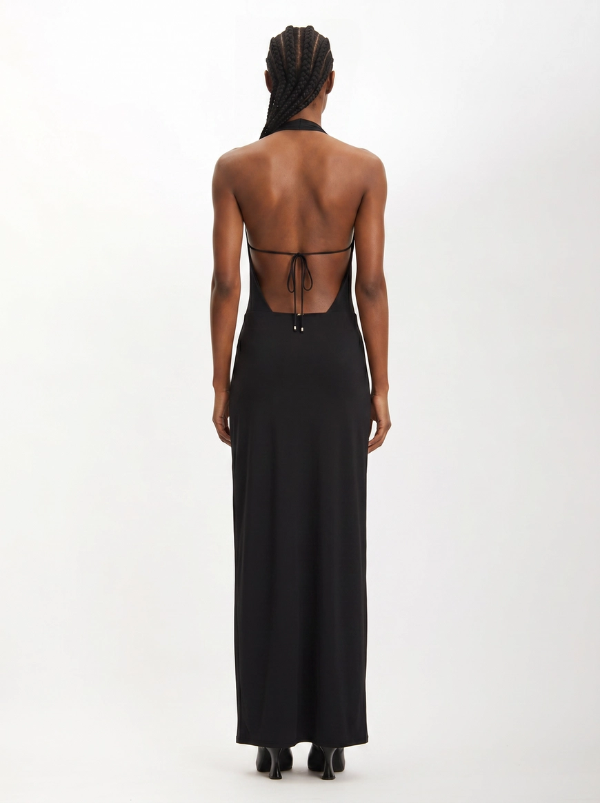 Vestido Longo Degage Decote Drapeado Preto 2