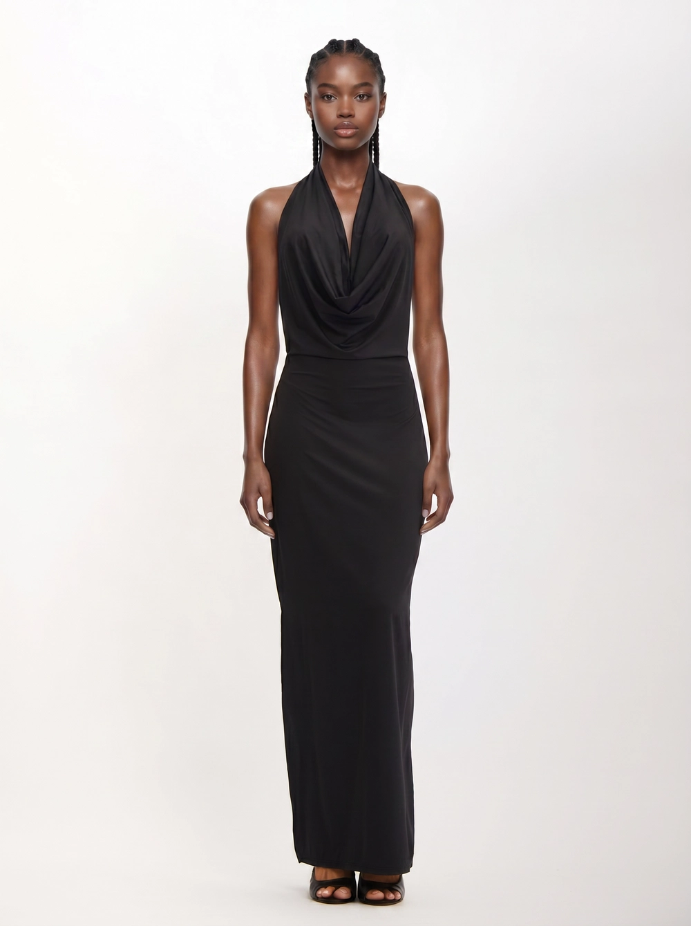 Vestido Longo Degage Decote Drapeado Preto 3