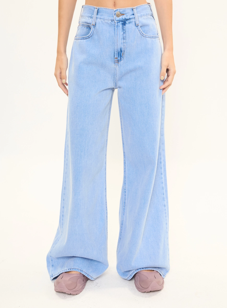 Calça Jeans Feminina Baggy Cintura Média Índigo 3