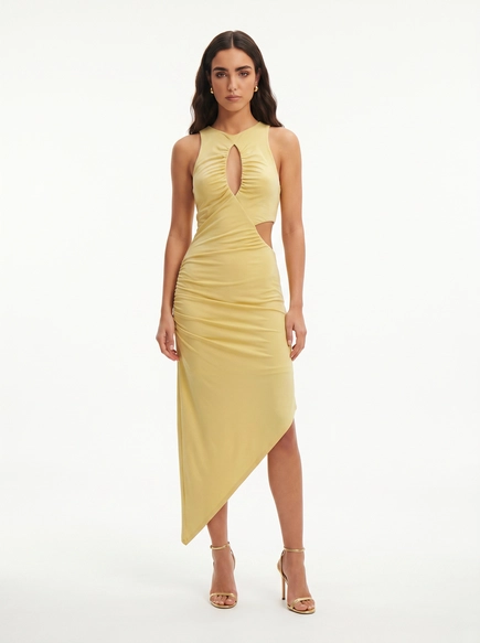 Vestido Midi Assimétrico Com Recortes - Slim
