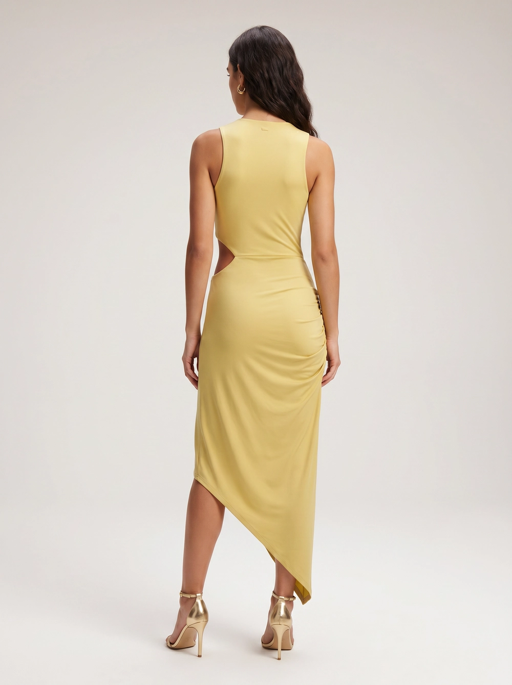 Vestido Midi Assimétrico Com Recortes - Slim Amarelo 2