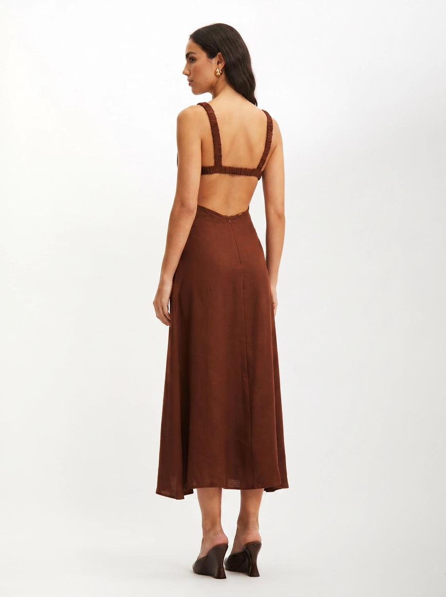 Vestido Feminino Costas Abertas - Evase Marrom 2