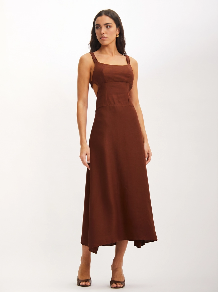 Vestido Feminino Costas Abertas - Evase Marrom 3