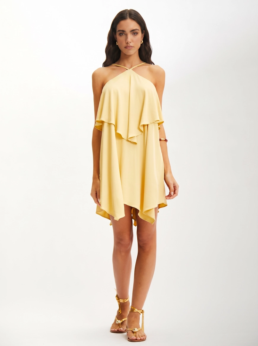 Vestido Curto Ampla Com Sobreposição Assimétrica AMARELO 1