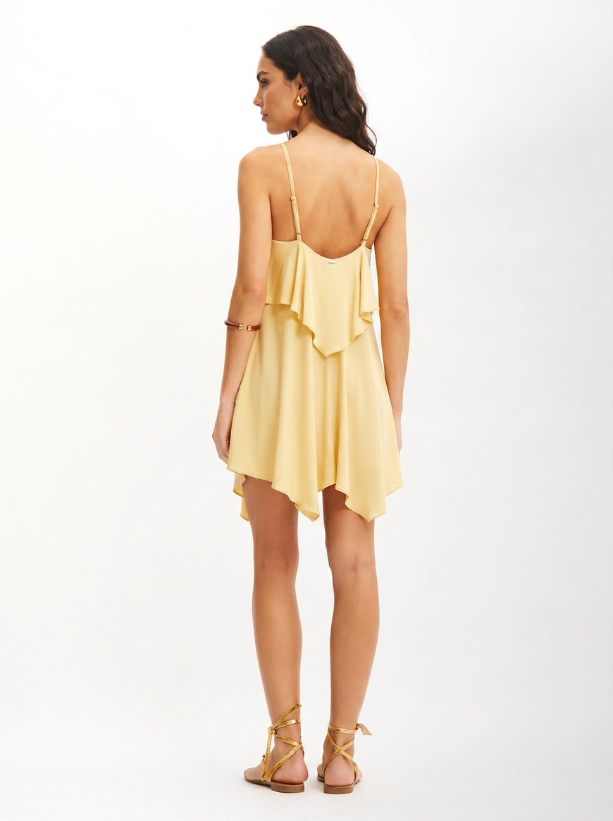 Vestido Curto Ampla Com Sobreposição Assimétrica AMARELO 2