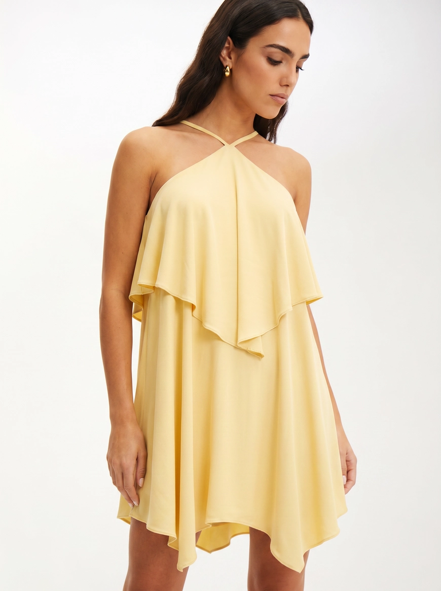 Vestido Curto Ampla Com Sobreposição Assimétrica AMARELO 4