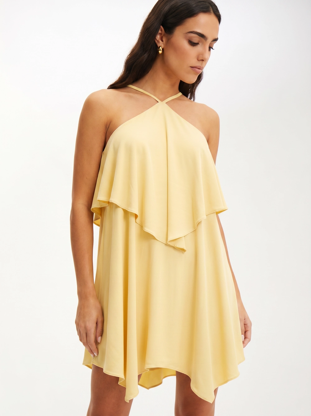 Vestido Curto Ampla Com Sobreposição Assimétrica AMARELO 4