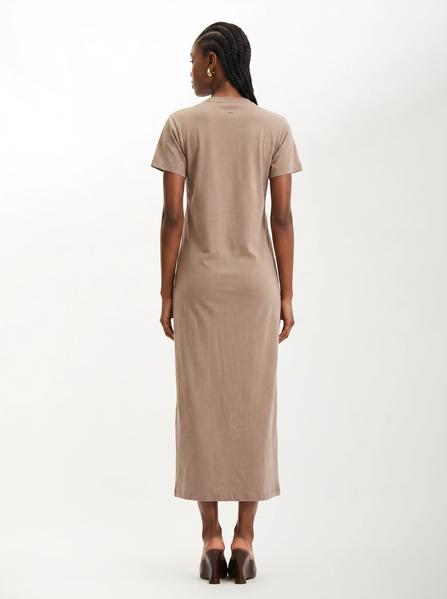 Vestido Midi Comfort T-shirt Com Fenda Lateral Marrom 2