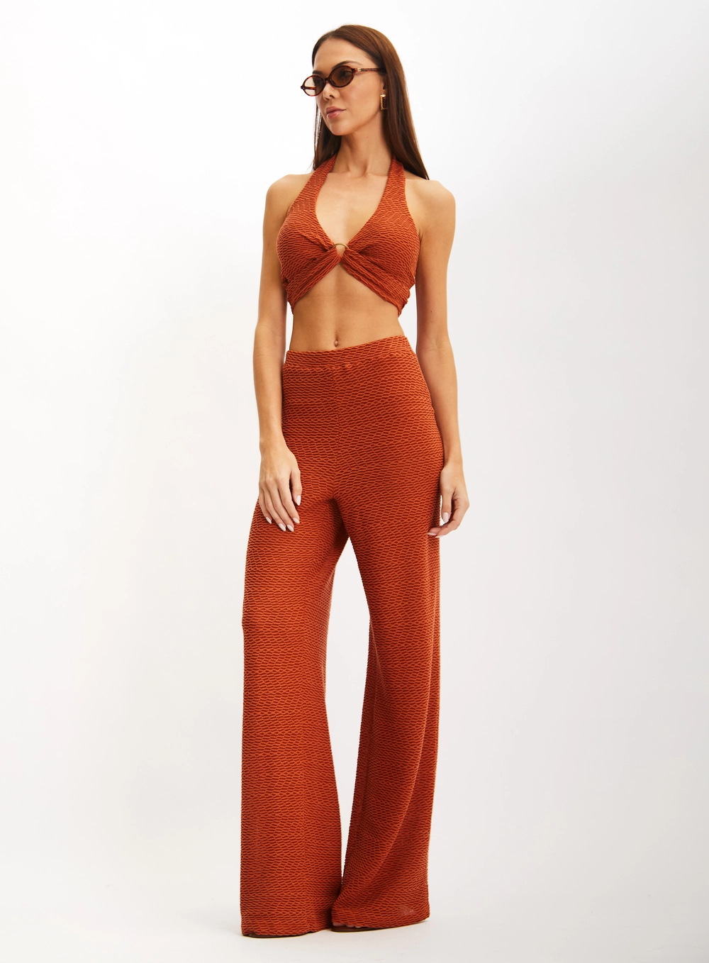 Top Slim Frente Única Texturizado Laranja 5