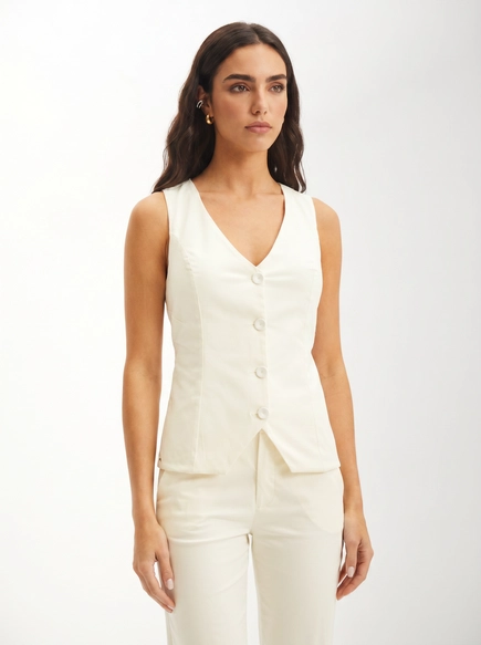 Colete Feminino De Alfaiataria Slim Detalhe Costas