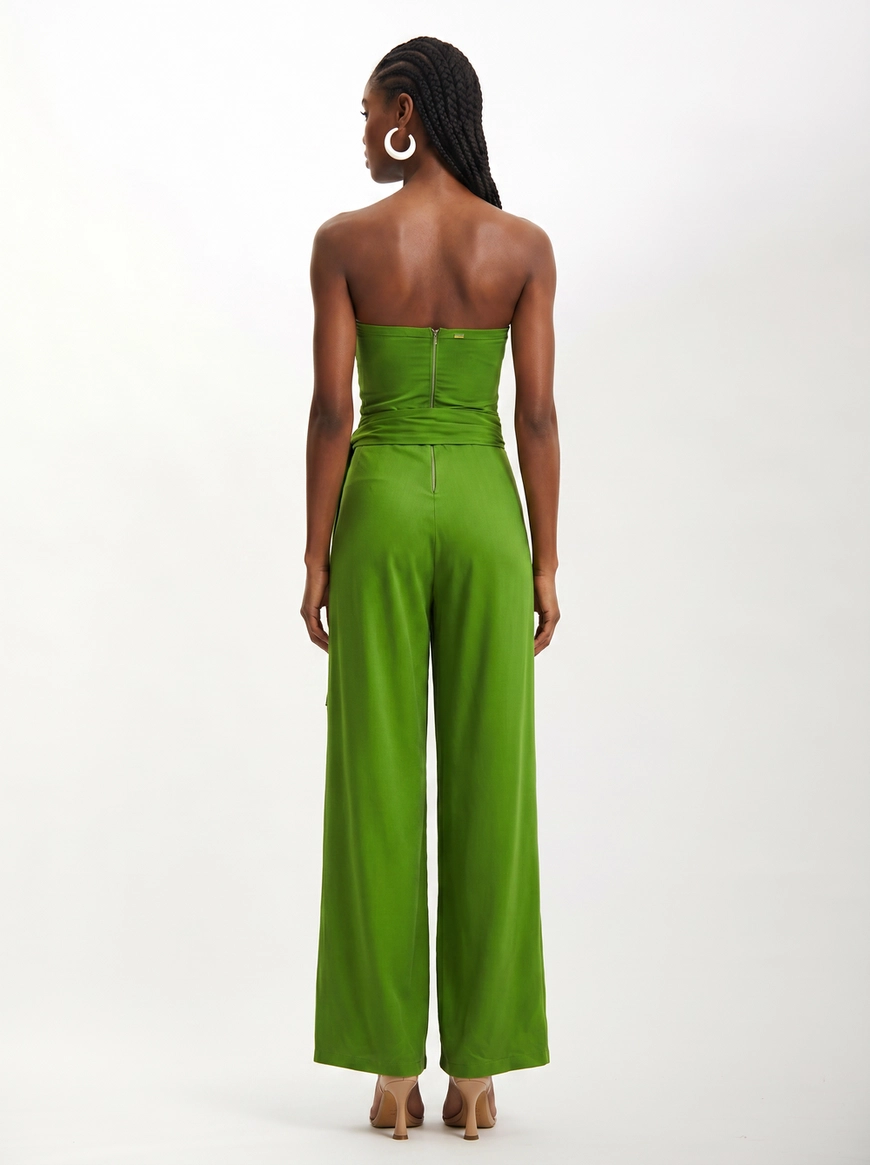 Macacão Pantalona Tomara Que Caia Com Amarração Verde 2
