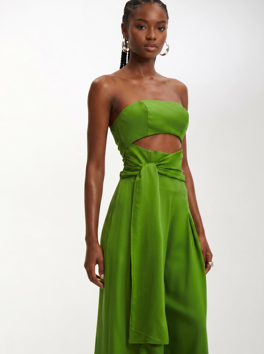 Macacão Pantalona Tomara Que Caia Com Amarração Verde 4