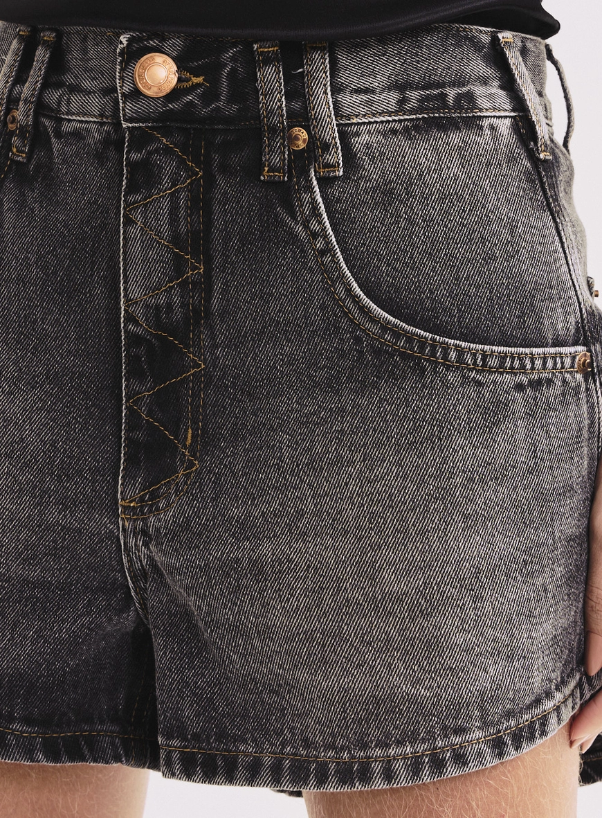 Short Jeans Wide Leg Com Detalhes Feminino Indigo Preto 3