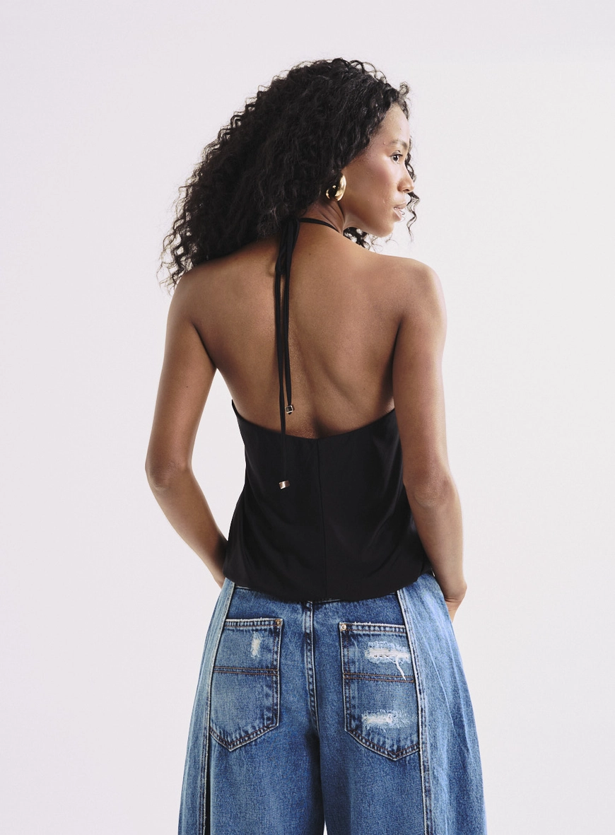 Blusa Feminina Ampla Costas Abertas Com Amarração Preto 2