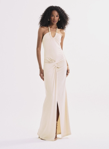 Vestido Feminino Longo Ajustado Com Amarração